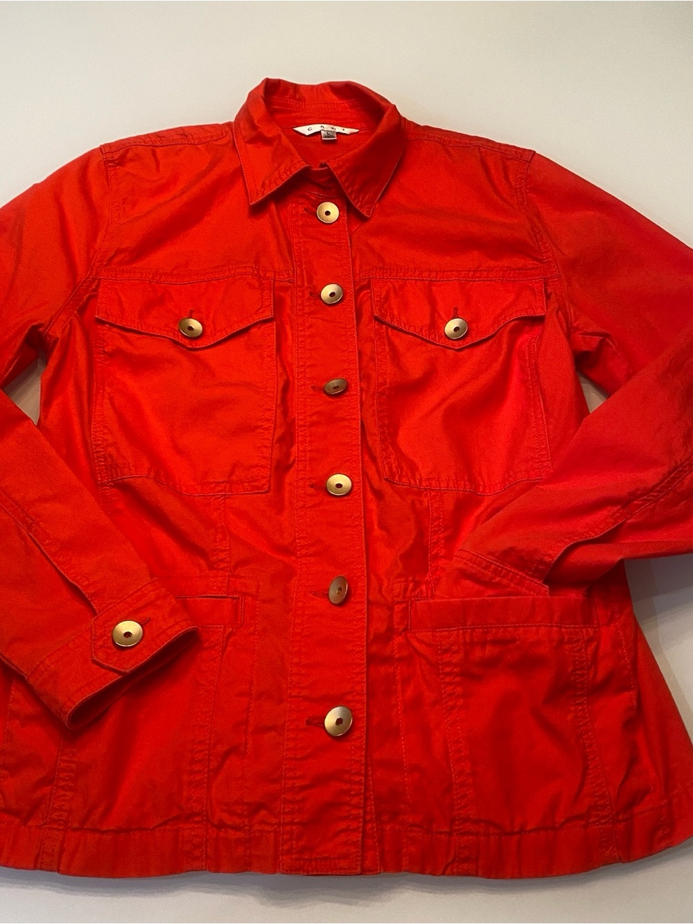 Cabi Coral Orange Utility Ruffle Back Jacket Style # 727 Size Large